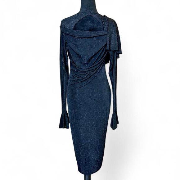 Other Dresses & Skirts - Black Draped Cutout Midi Dress – Minimalist Asymmetrical L